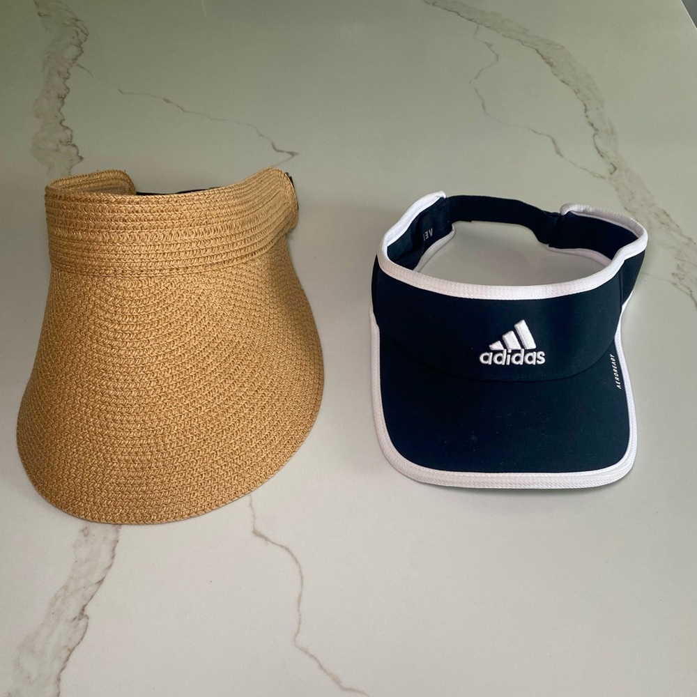 Adidas Visor + Straw Sun Visor Bundle – Like New